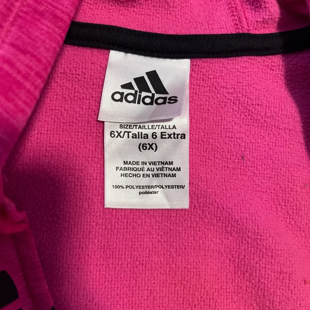 Adidas Girls 6X Pink Zip Up Hoodie Logo Athletic Jacket Youth 6X